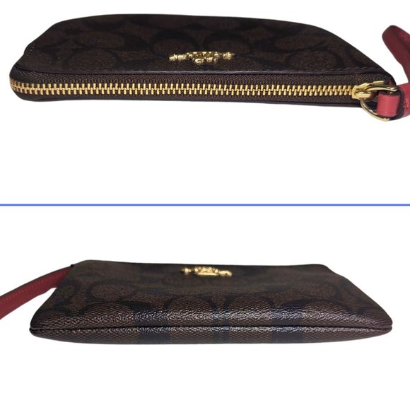 Coach Signature Monogram Logo Brown Zippy Wristlet Wallet - Picture 3 of 8